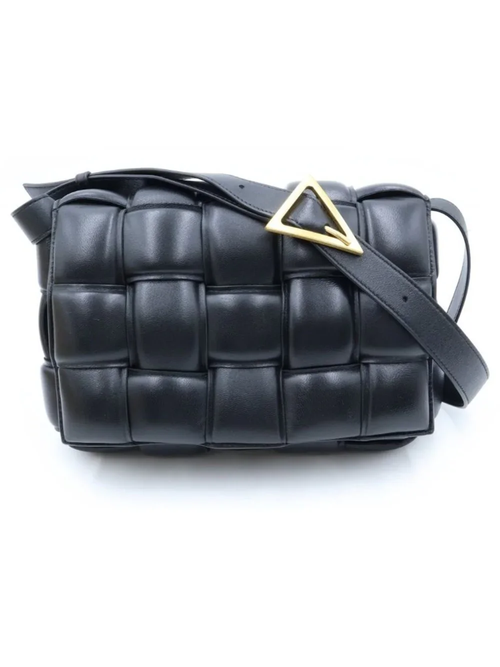 Bottega Veneta Padded Cassette Intrecciato Shoulder Bag Black Leather